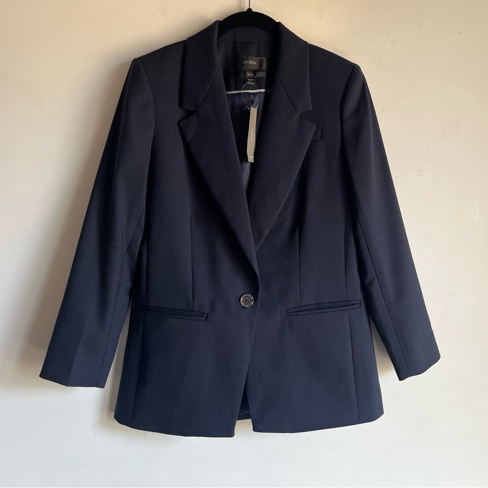J Crew Willa Blazer in Italian City Wool Blend Navy Size 00 Petite 00P $288